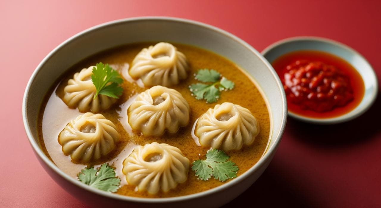 Nepali momo served with traditional chutney